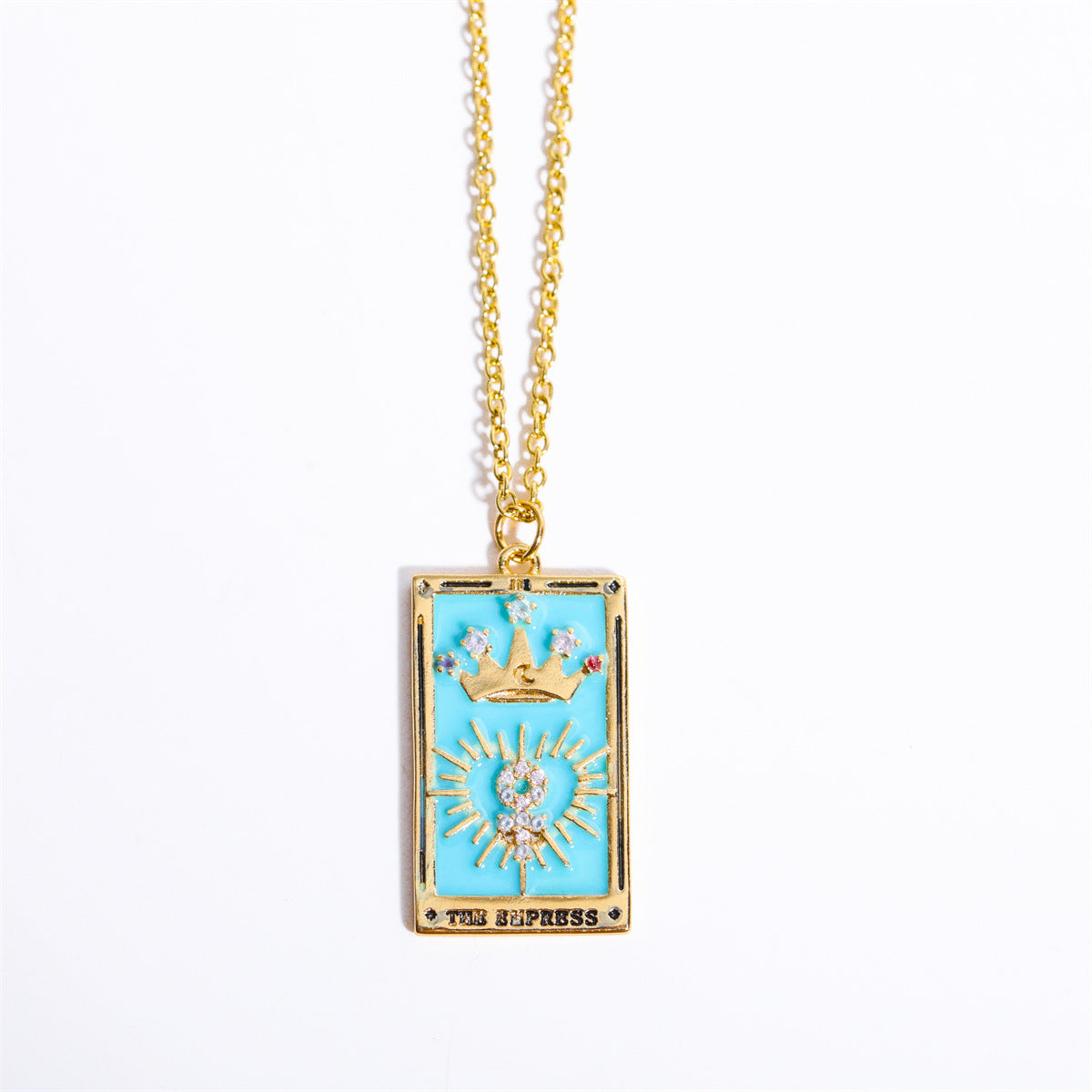 Collar de tarjeta de Tarot Retro de oro real chapado en cobre al por mayor con cuadrado de diamante